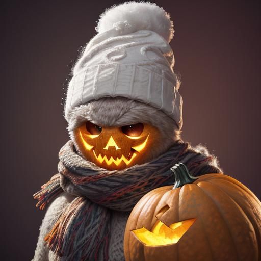 A hyperrealistic marshmallow character with a detailed pumpk...