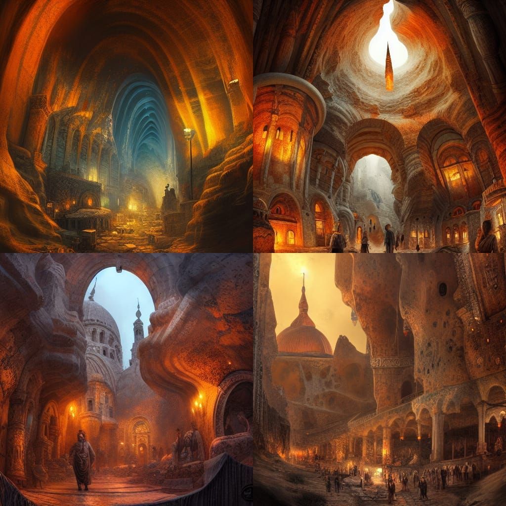 Cappadocian Underground City: Deep Color Fantasy Art