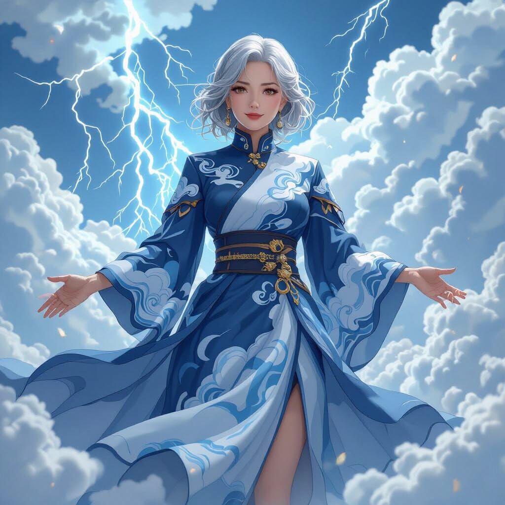 Elderly Thunder Goddess in Anime Art Style