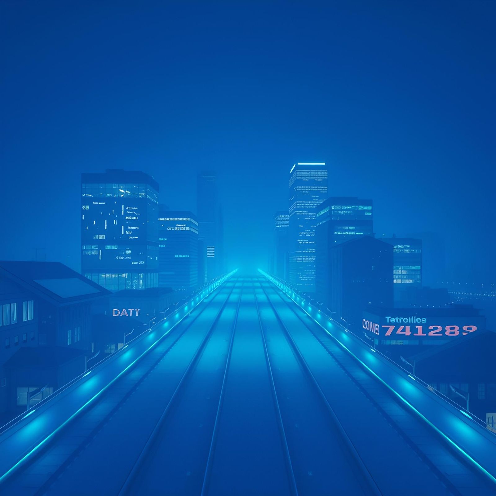 Surreal Blue-Green Metropolis: Minimalist Conceptual Art