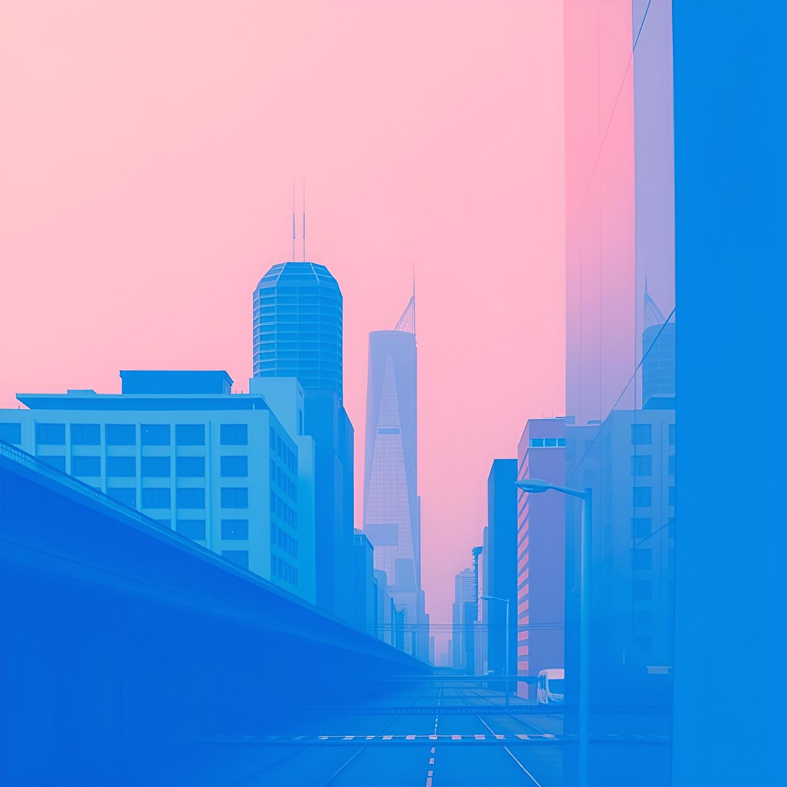 Abstract Metropolis in Blue and Blue-Green