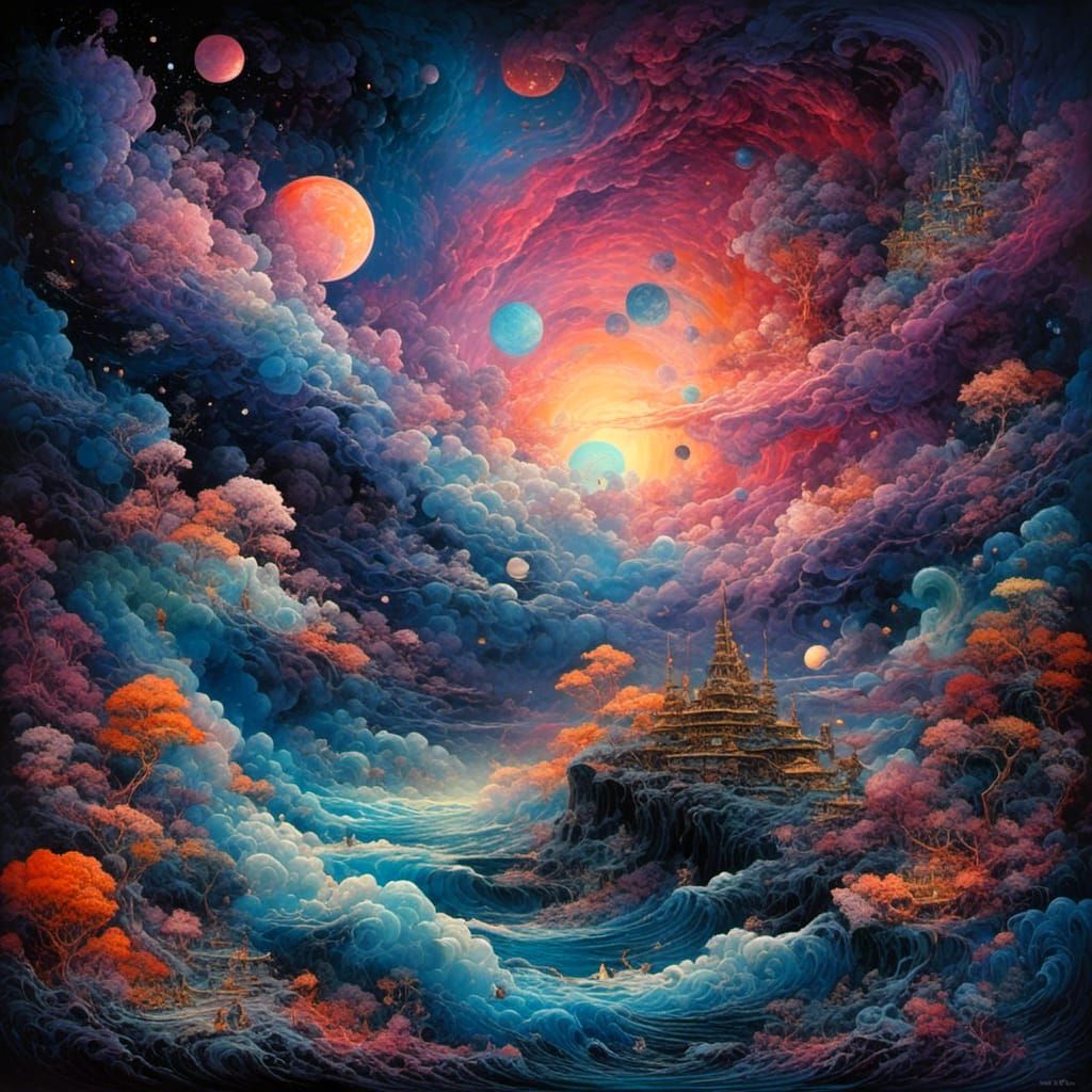 Swirling Galactic Dreamscape in Black Light Art