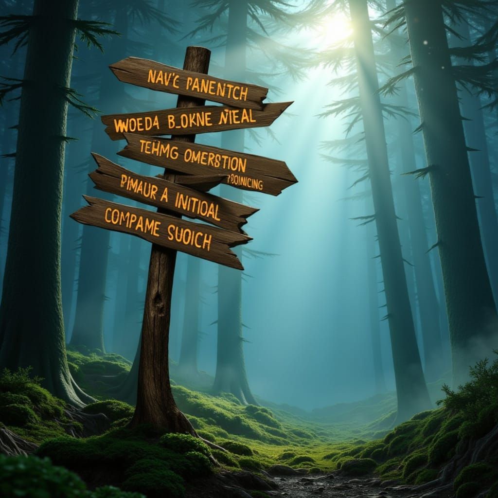 Enchanted Forest Signpost in Misty Clearing
