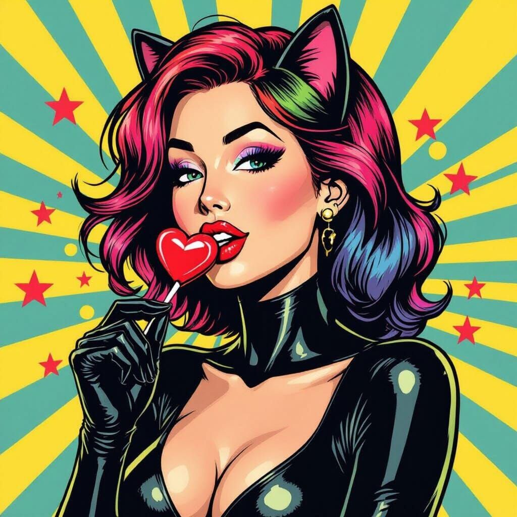 Femme Vigilante Licking Heart Grenade Lollipop