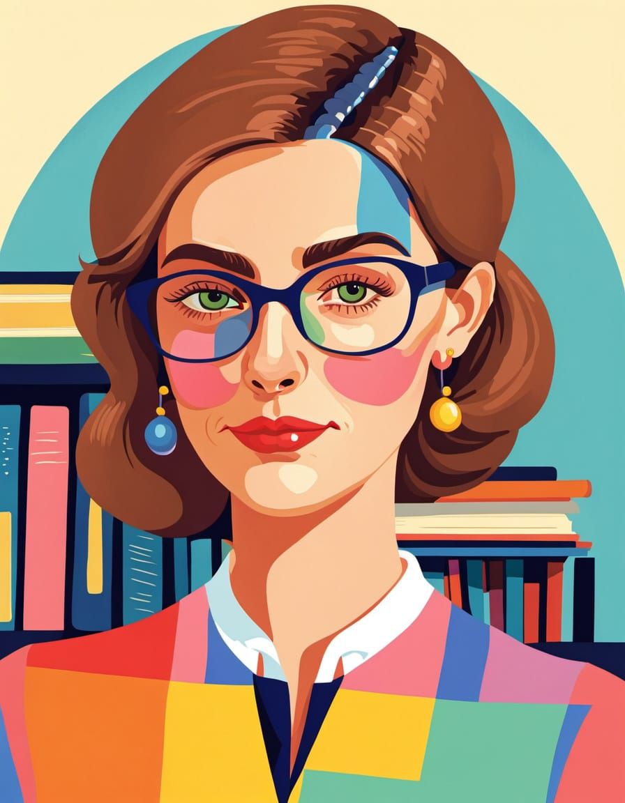 Naive Art Portrait of a Stern Librarian