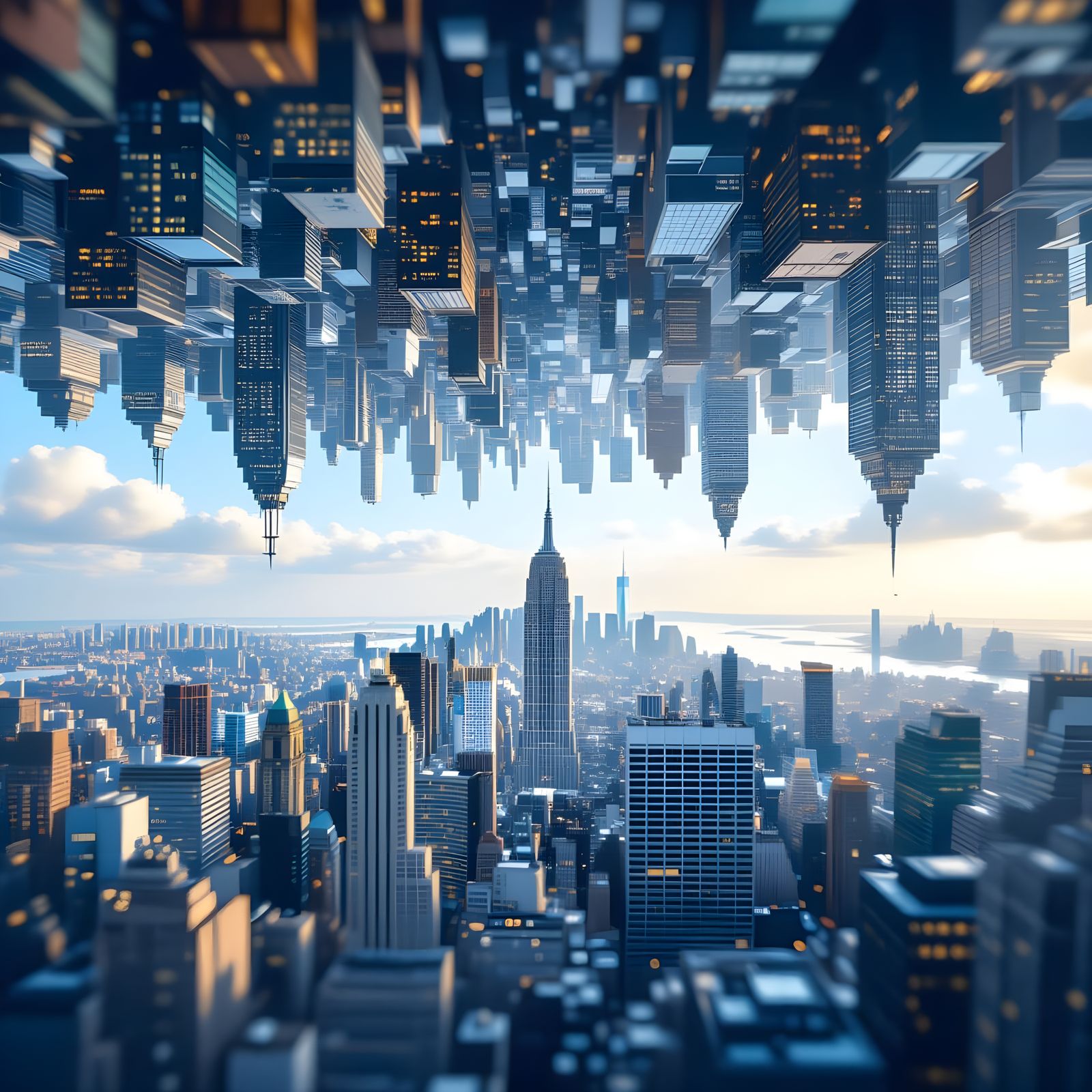 Upside Down Cityscape with Bokeh Effect