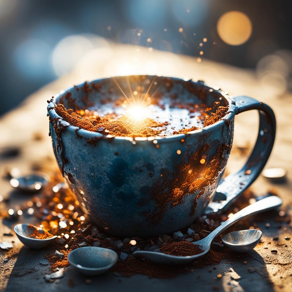 Broken Cup in Morning Sunlight: Hyperrealistic Photography