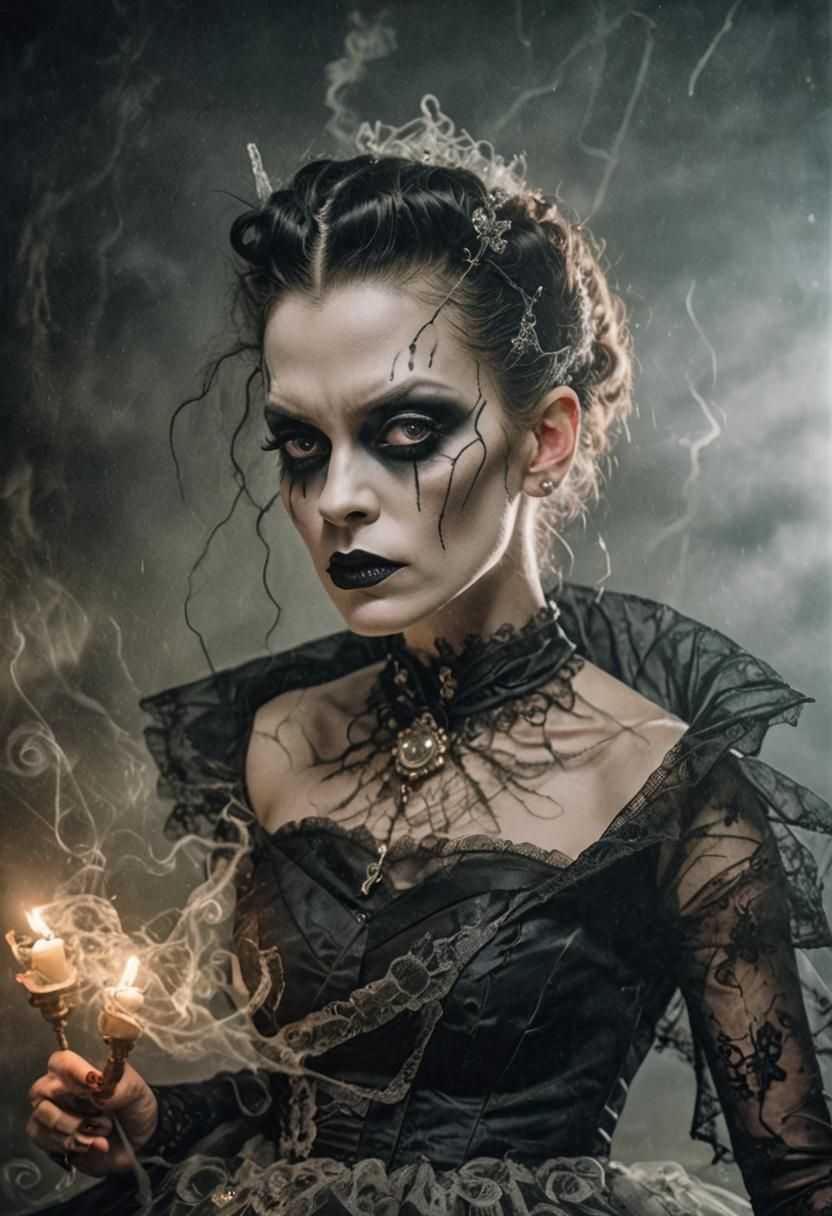 Gothic Punk Bride of Frankenstein in Dark Fantasy Style