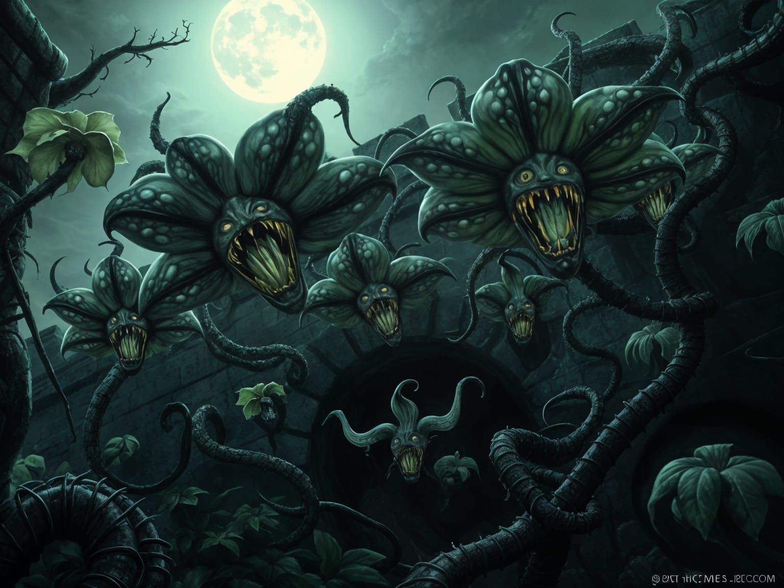 Creepy Gardens: Flowers with Teeth in Dark Fantasy Style