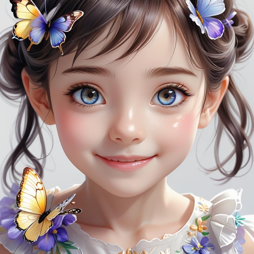 Smiling Anime Girl Portrait in Photorealistic Digital Art