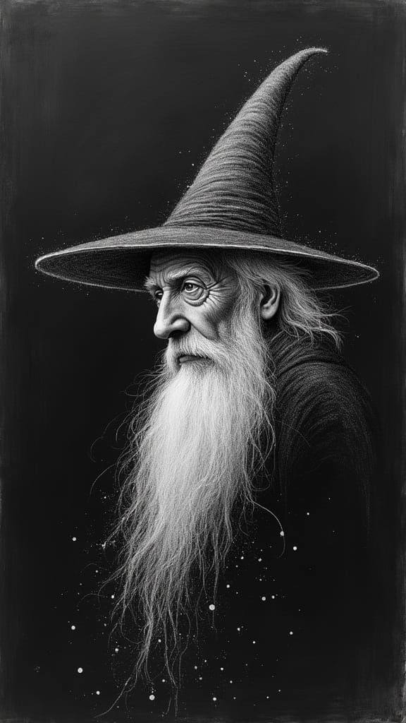 Avant-Garde Cubist Old Man Face in Profile as Wizard