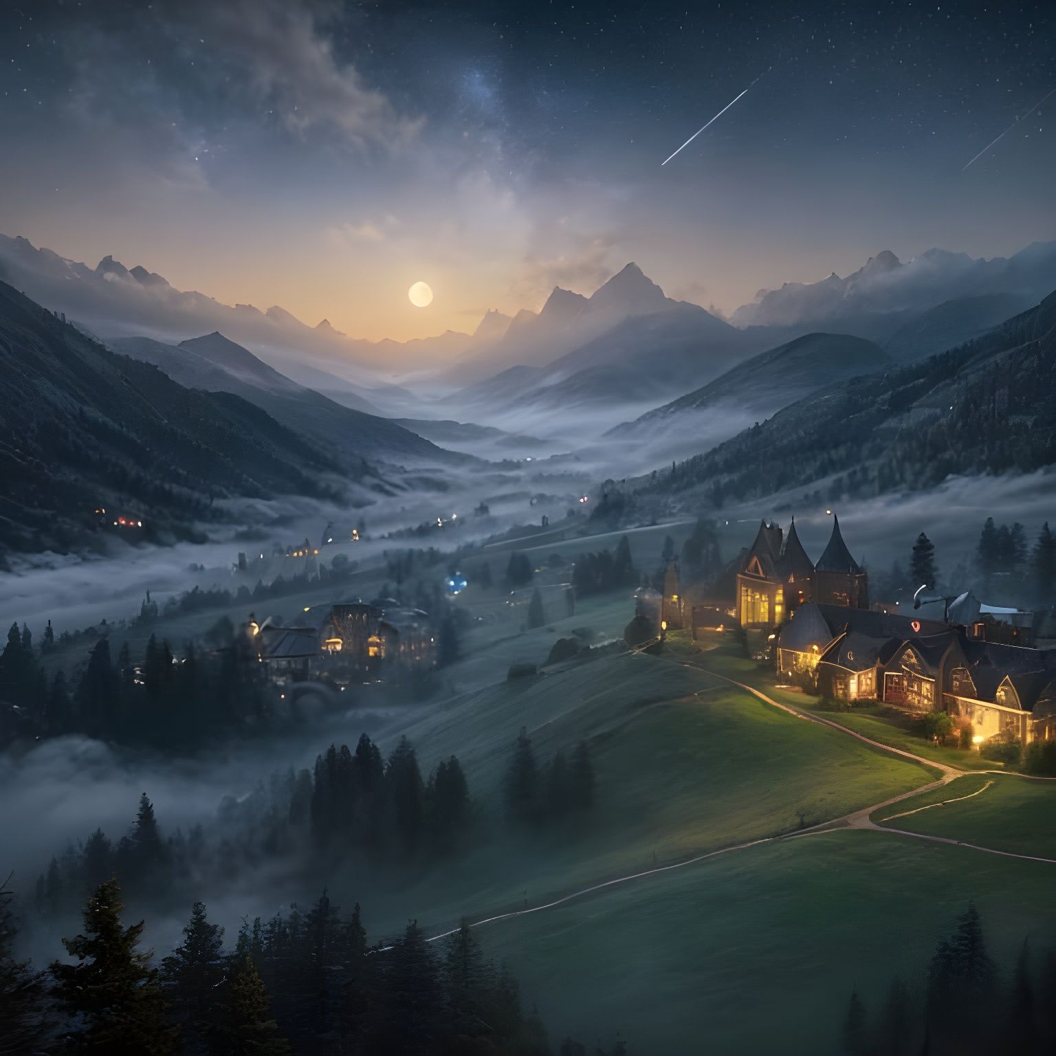 Ethereal Starry Night Sky with Two Moons