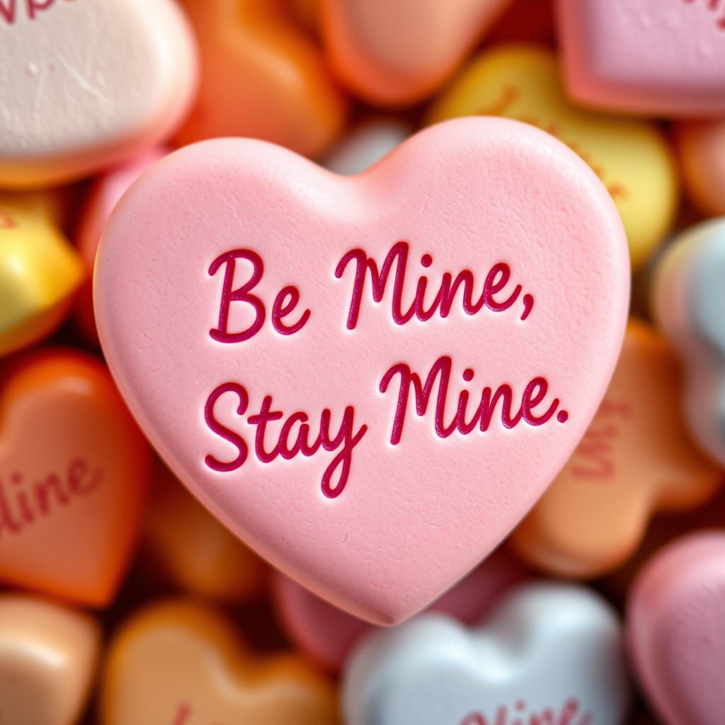 Vibrant Pastel Conversation Heart with Delicate Cursive Scri...