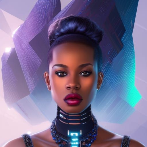 Futuristic Sapphire Jewelry Portrait in Cyberpunk Style