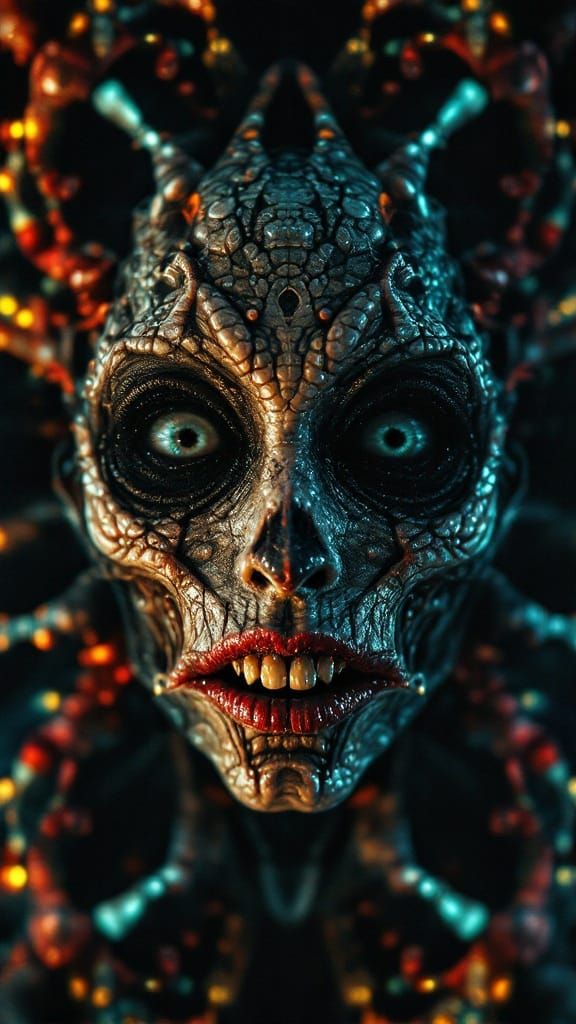 Surreal Kaleidoscope Face Morph in Dark Cinematic Style