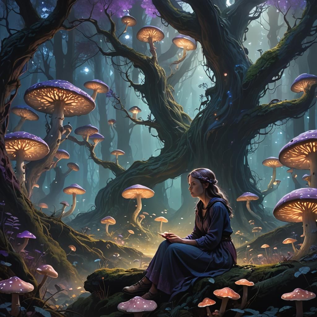 Melancholic Woman in Mystical Forest Concept Art