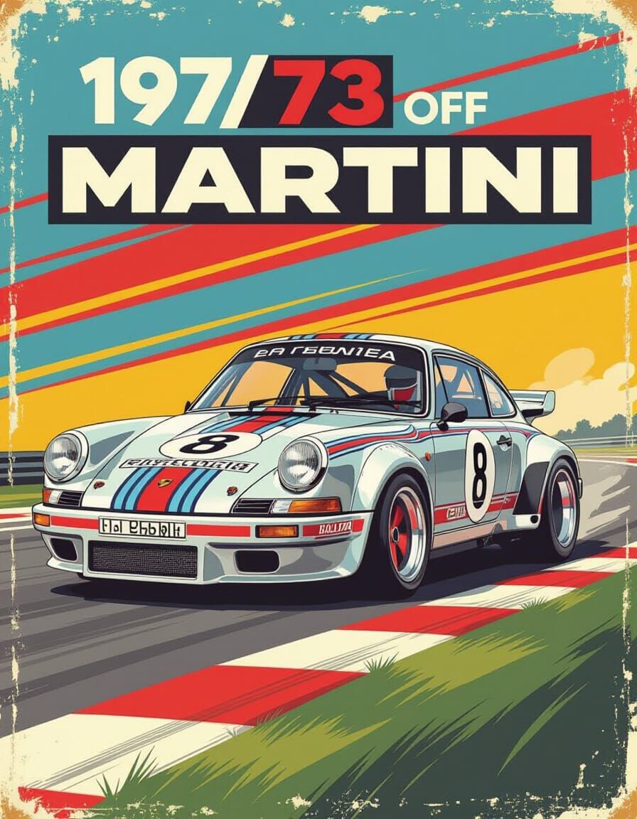 1973 Martini Porsche 911 Carrera RSR 8 in Retro 70s Style