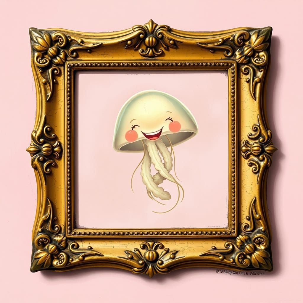 Whimsical Hawaii Jellyfish in Antique Frame