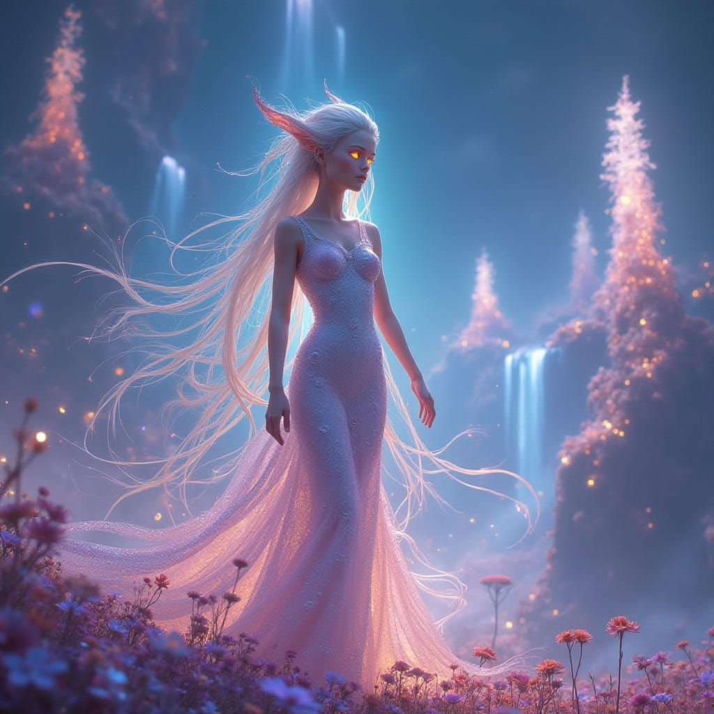 Ethereal Goddess Emerges in Vibrant, Iridescent Beauty