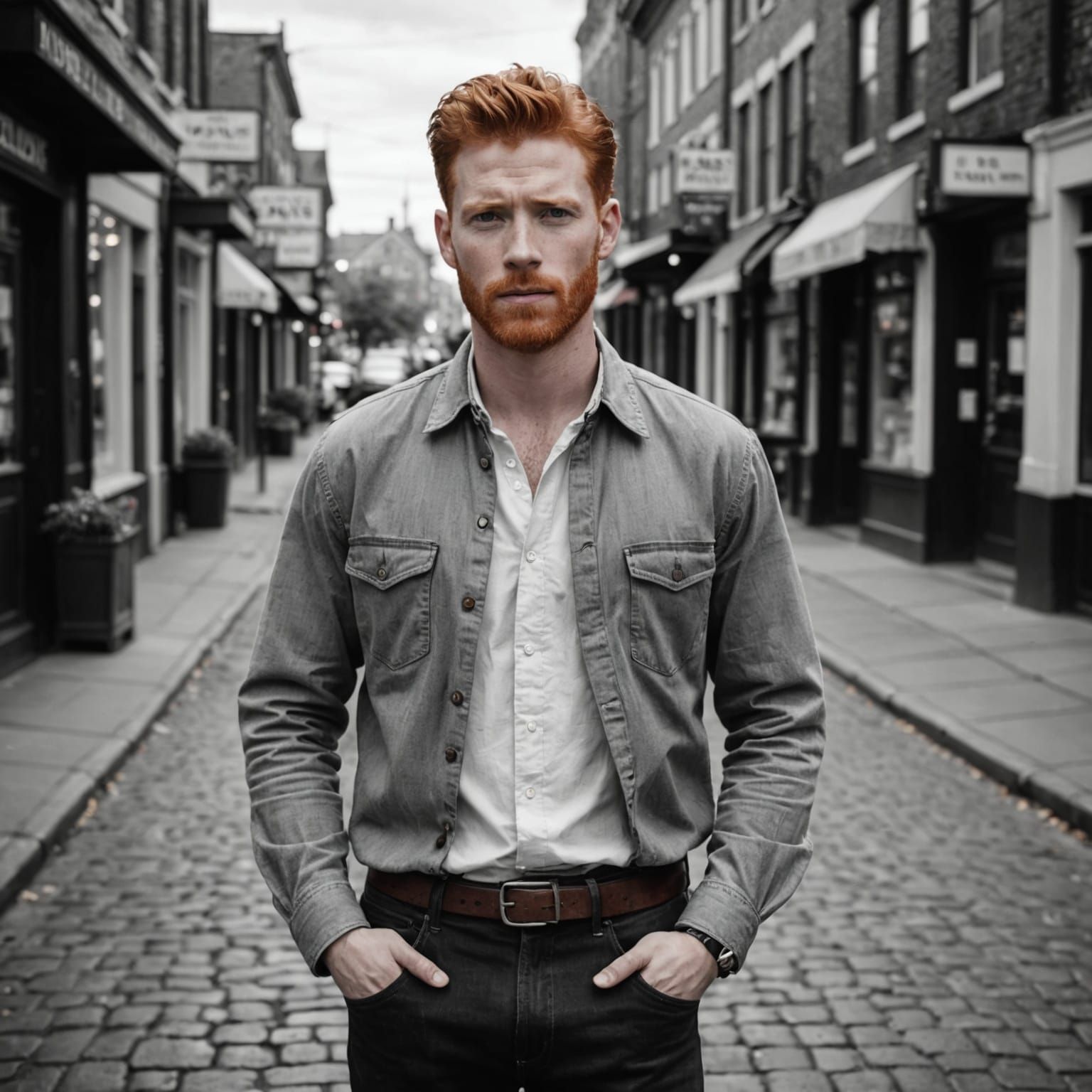 Handsome Man Poses on Quaint Street in Vintage Style