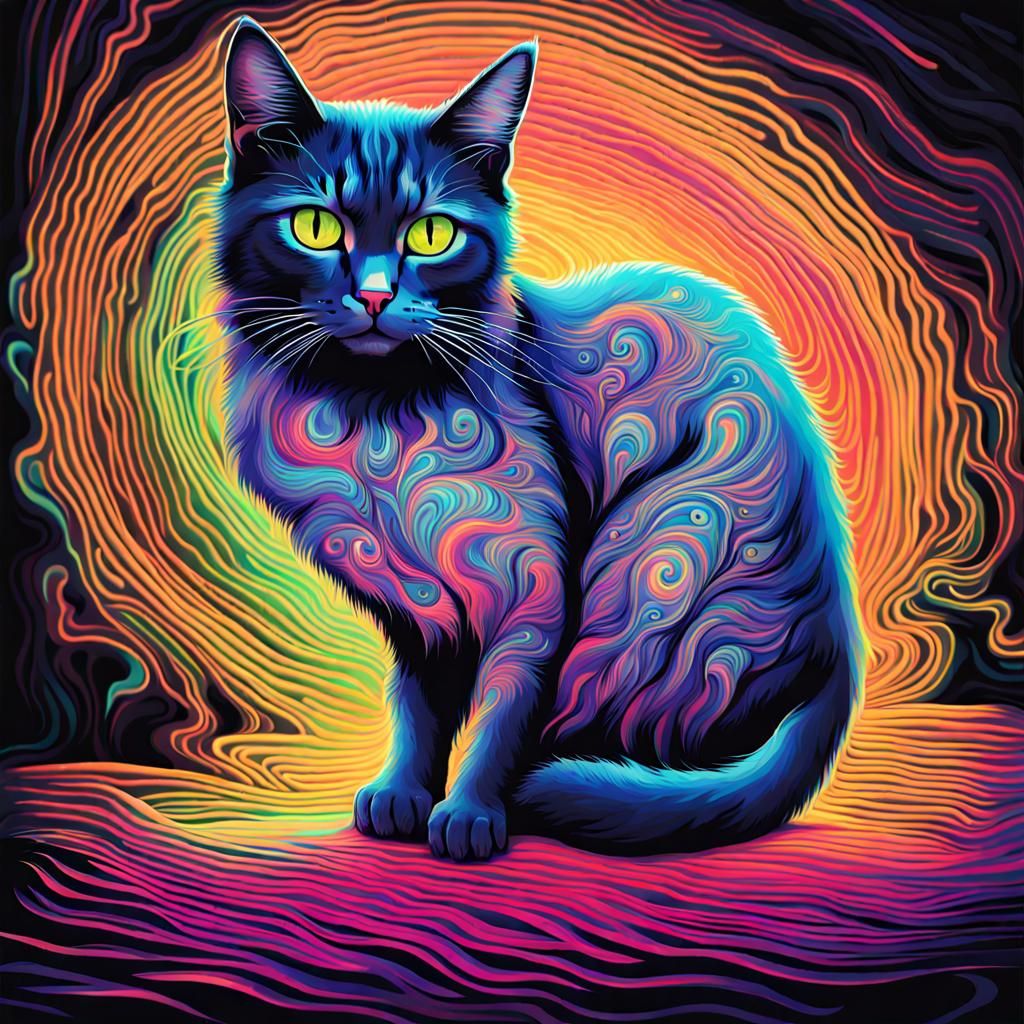 Bioluminescent Cat in Psychedelic Style