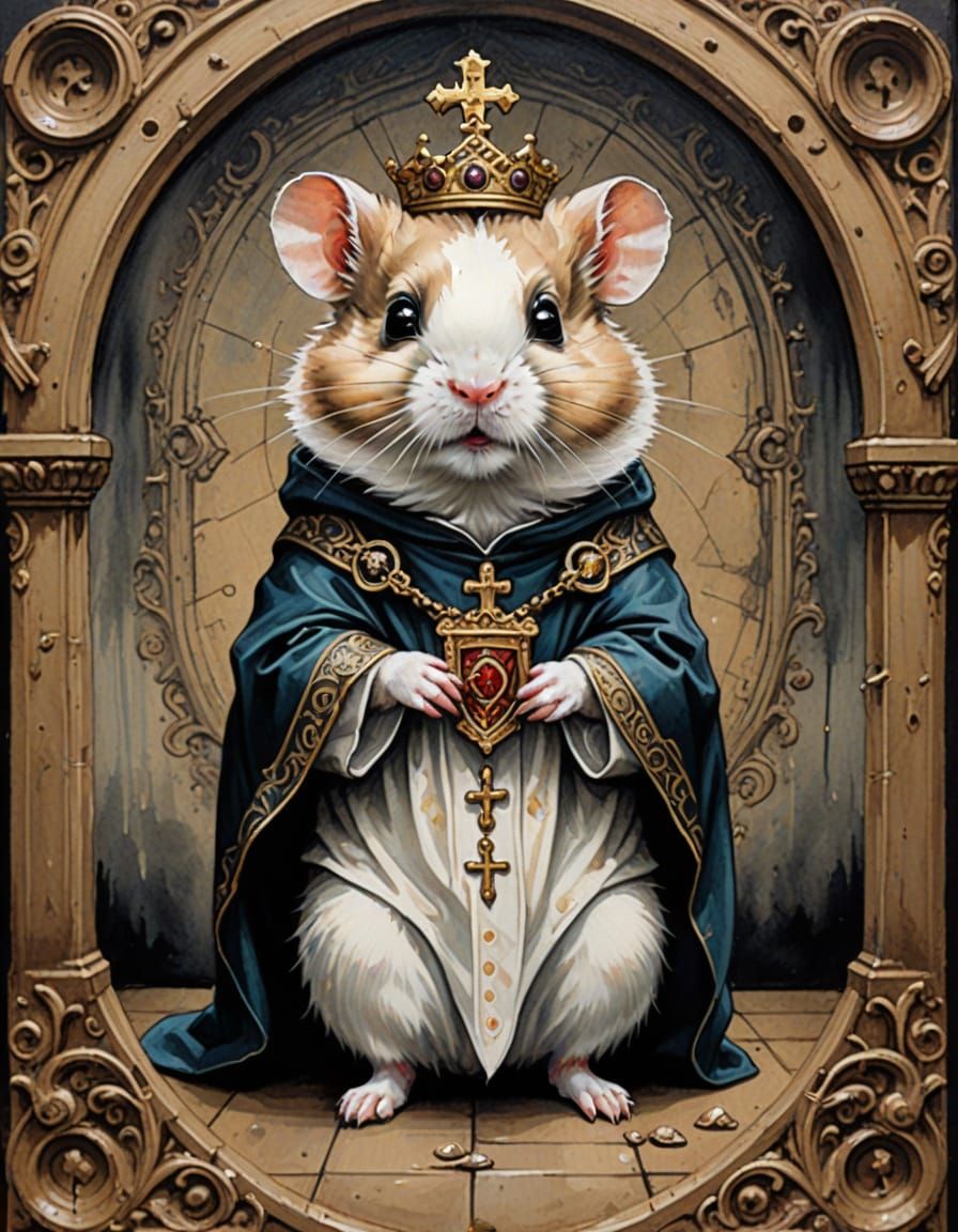 Gothic Hamster Saint in Muted Renaissance Colors
