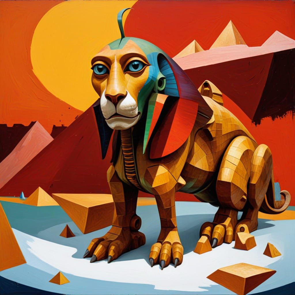Bosch-Inspired Giant Sphinx in Vibrant, Abstract Color Palet...