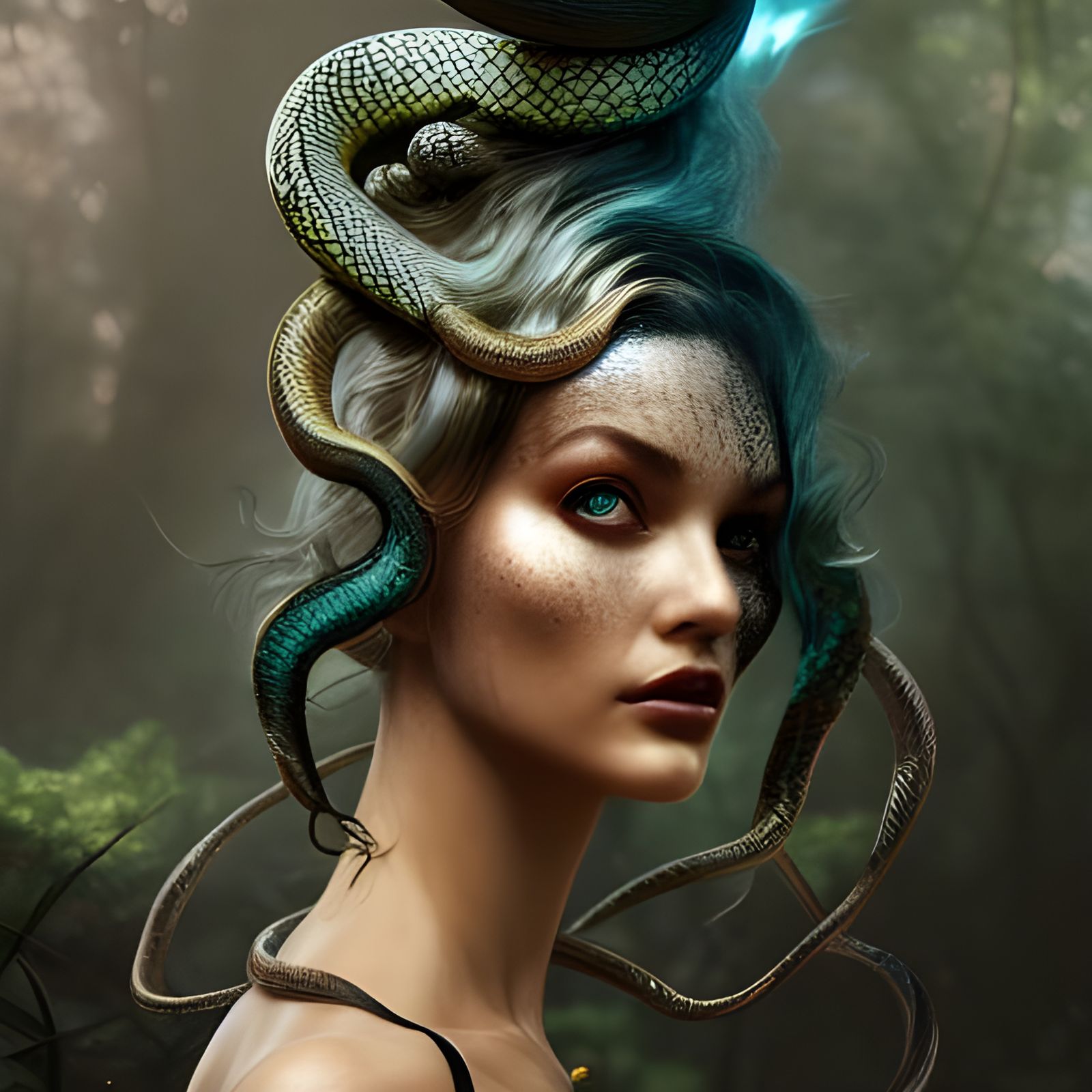 Surreal Snake Woman Metamorphosis in Maximalist Style