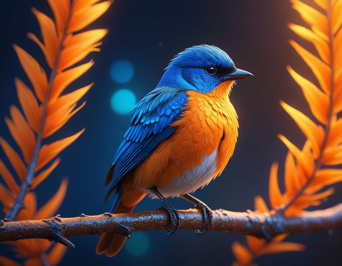 Bird with Iridescent Plumage in Hyper-Realistic Digital Art