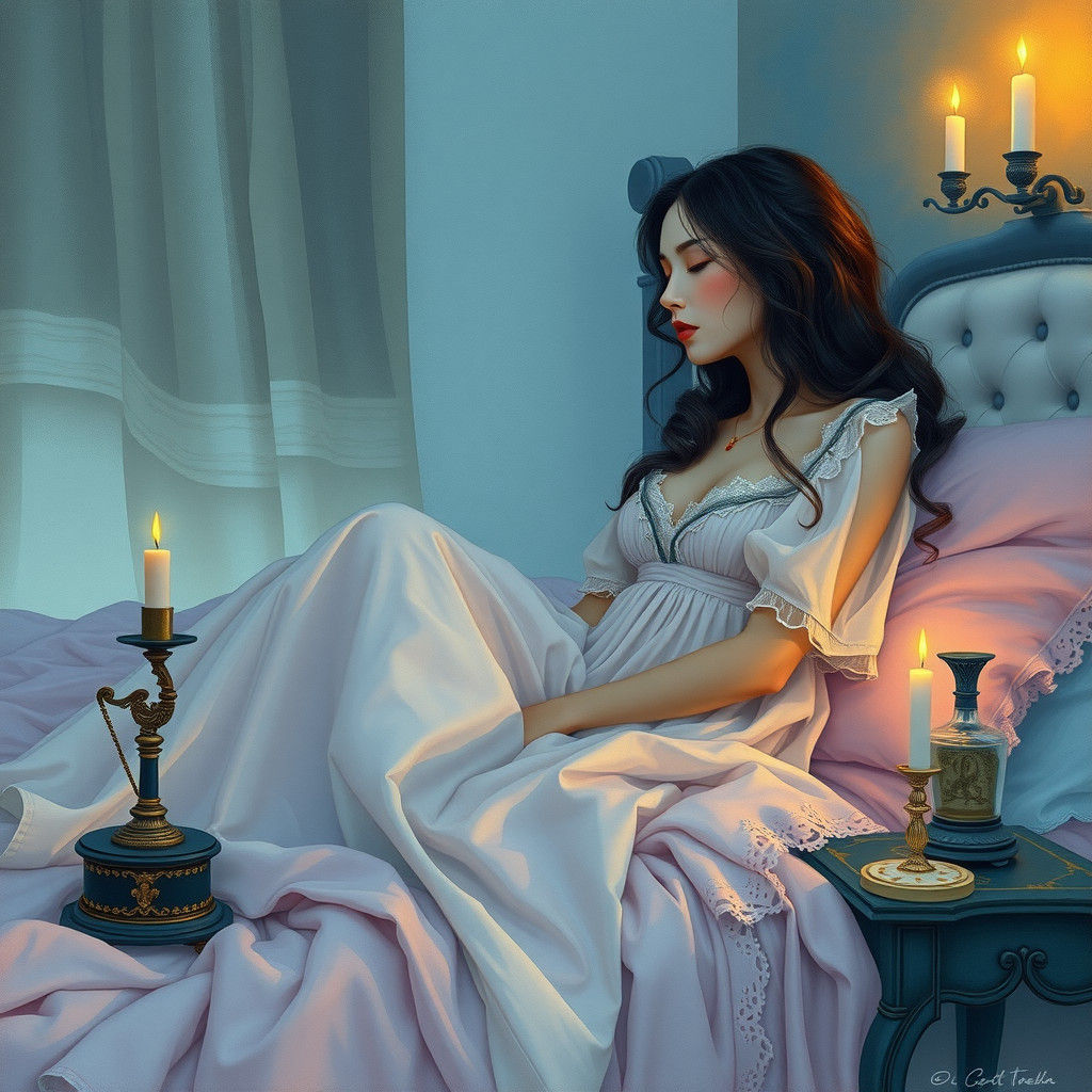 Dreamy Woman Asleep, Ethereal Watercolor Style