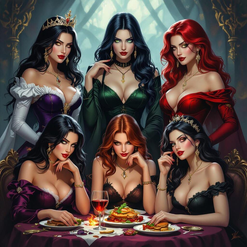 Seven Women Embodying the Seven Deadly Sins