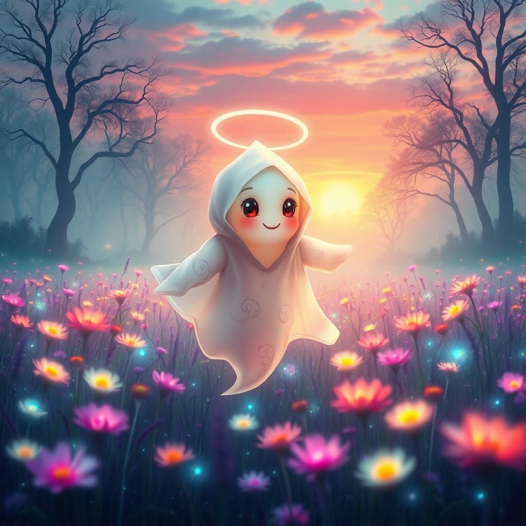 Ethereal Baby Ghost in Luminescent Flower Field