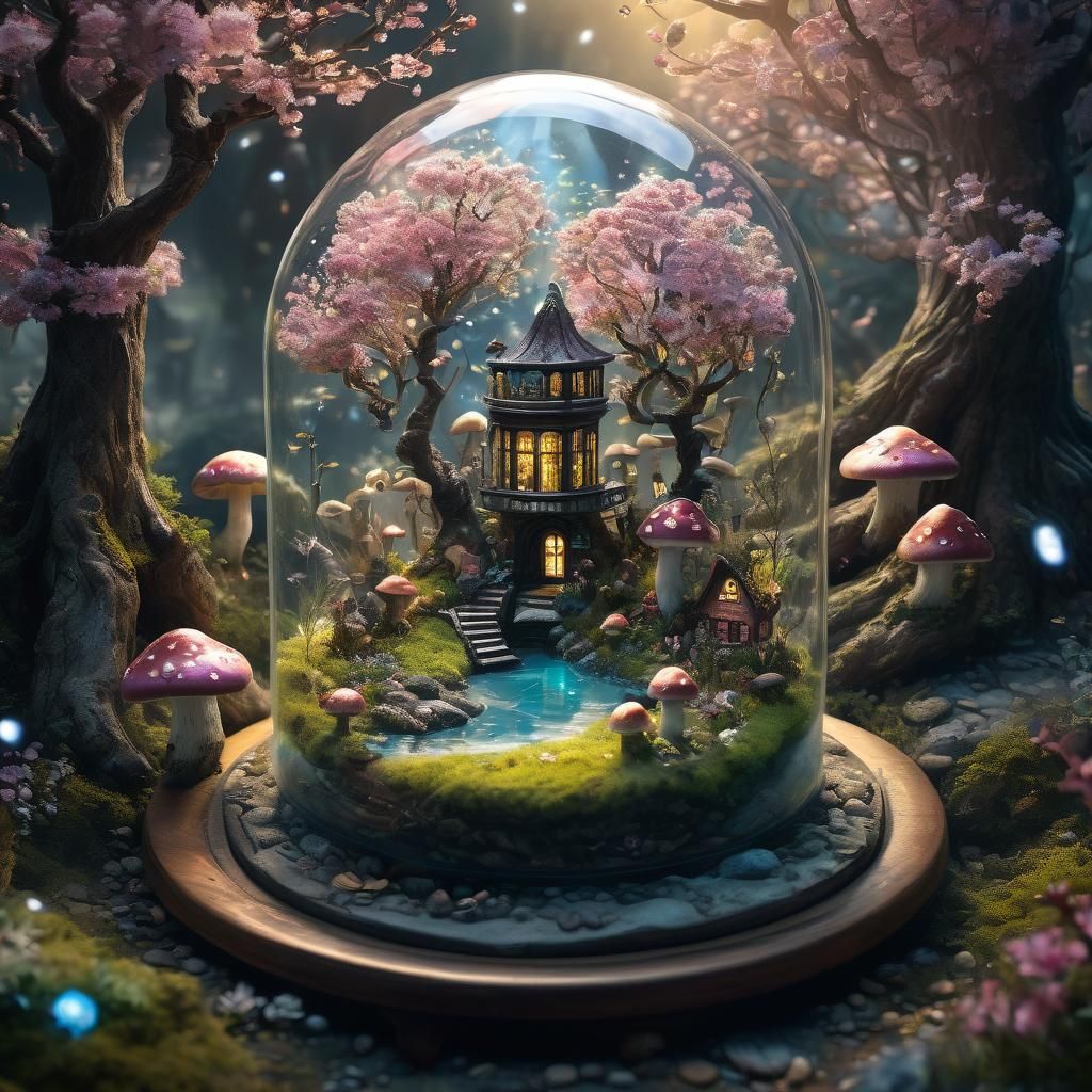 Miniature Fantasy World in Hourglass, Digital Illustration