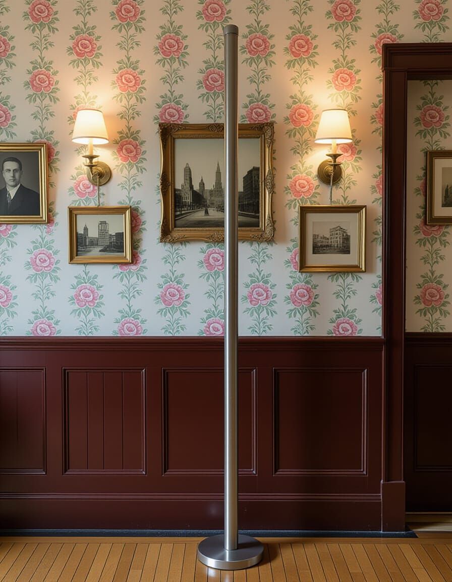 Stainless Steel Pole in Vintage NYC Apartment