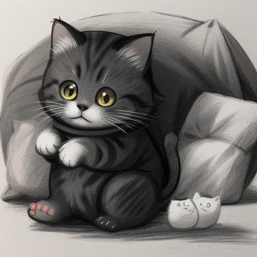 Hyperdetailed Charcoal Drawing of a Cute Cat