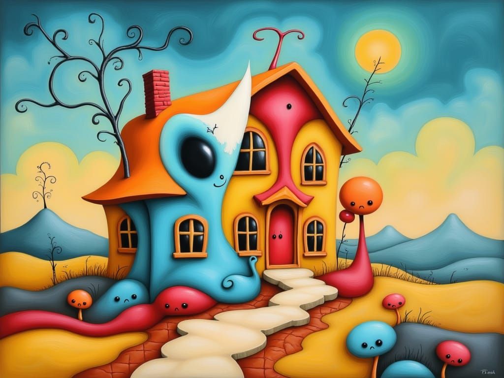 Surreal House in Salvador Dali Style Oil Painting