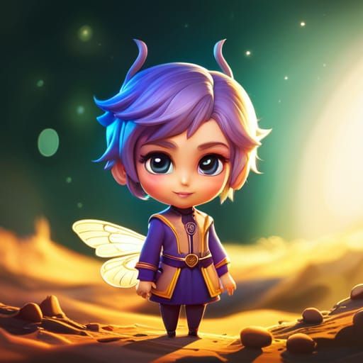 Adorable Chibi Bumblebee with Big Eyes and Intricate Details