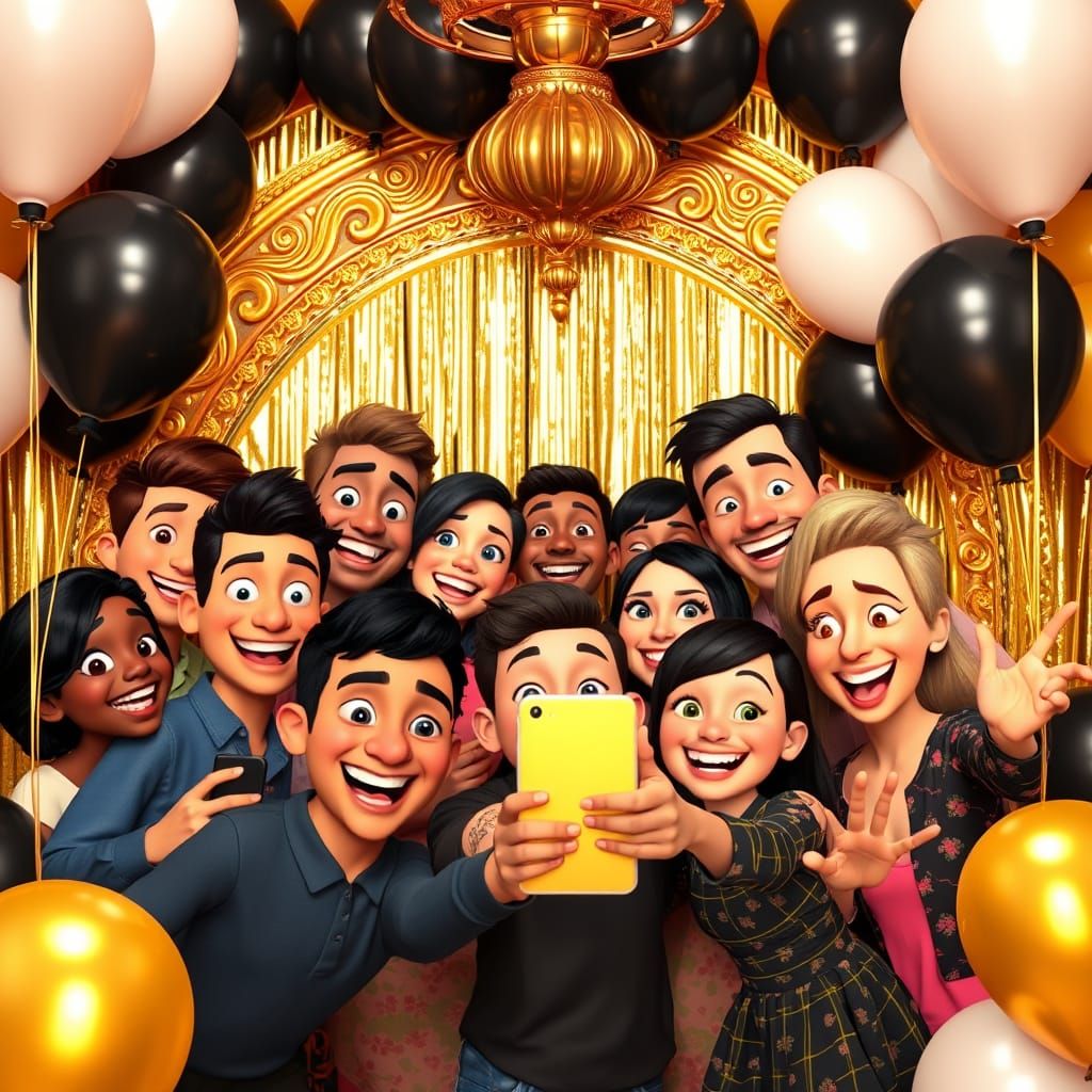 Joyful Friends Celebrate Birthday in Vibrant Pixar Style