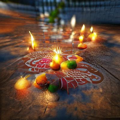 Diwali Rangoli Candles in Hyperrealistic 3D