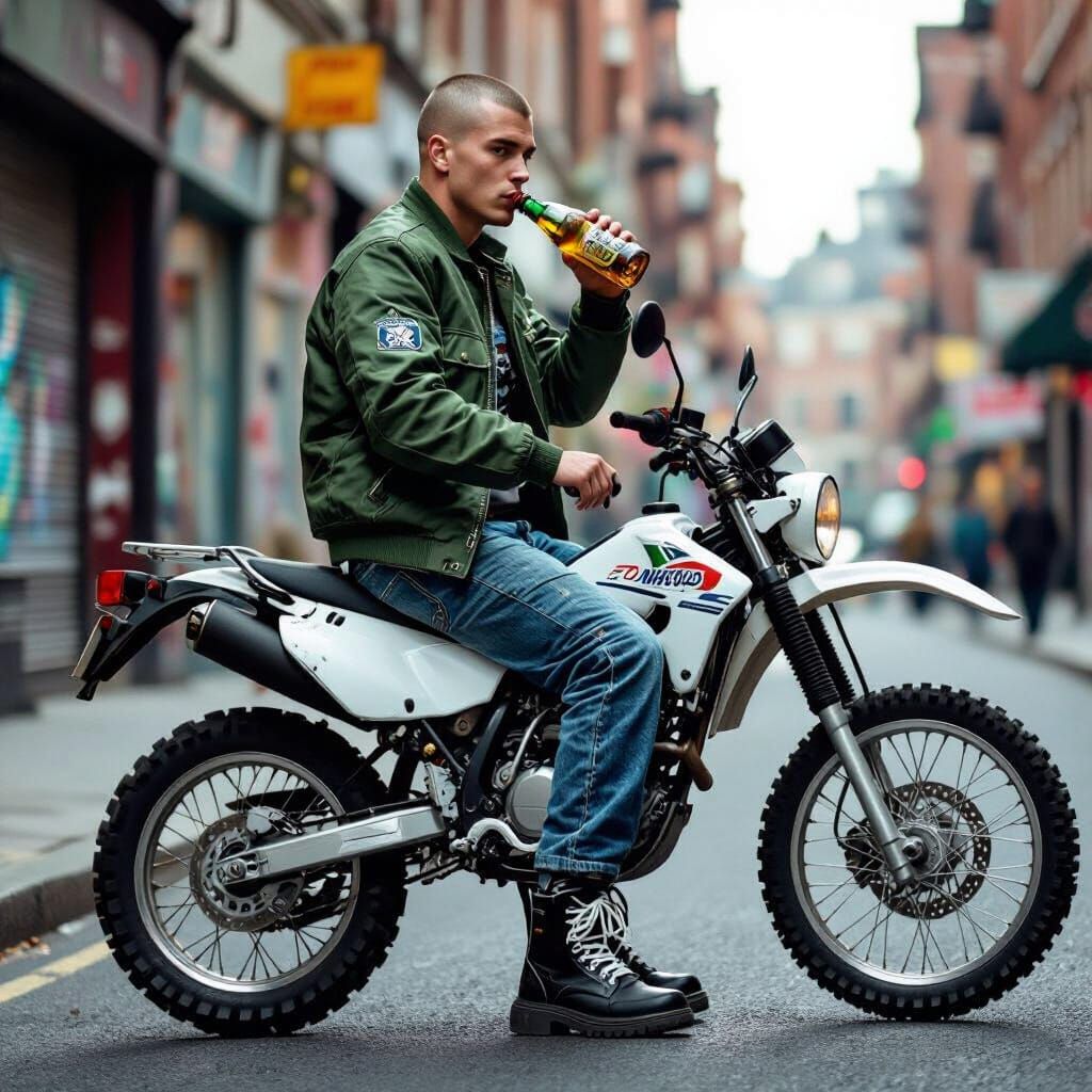 Young Man Rides Motorbike in Gritty Urban Style