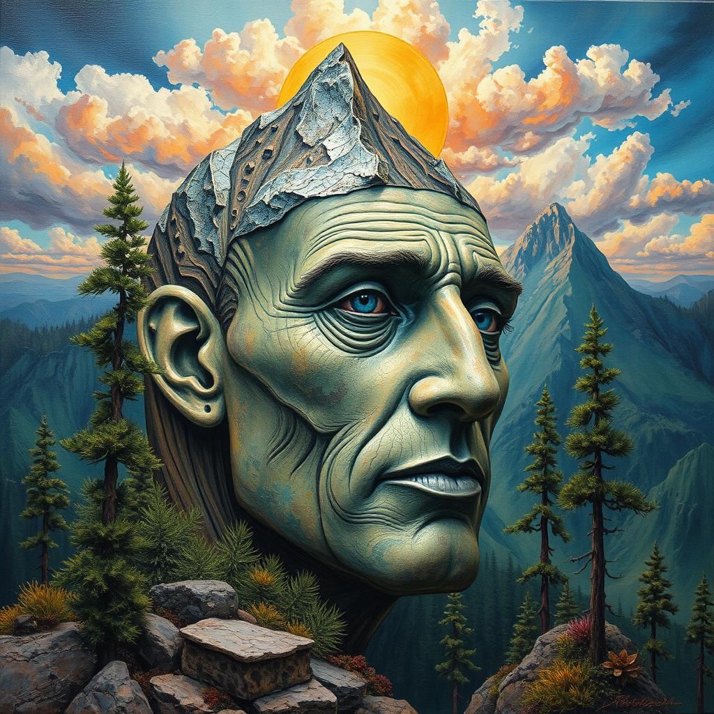 Surreal Mountain Sage Portrait in Mixed Media