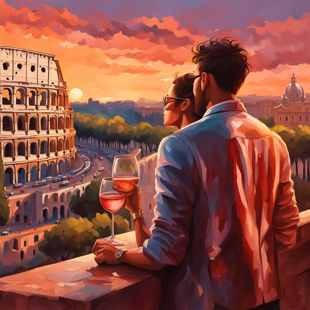 Rome Colosseum Sunset in Rose Gold Style