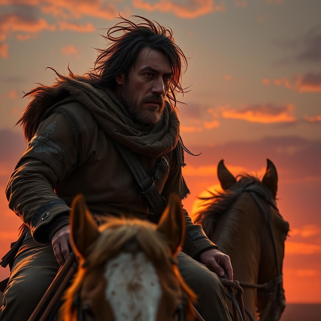 Heroic Horseman Rides Into Sunset: Hyperrealistic Art