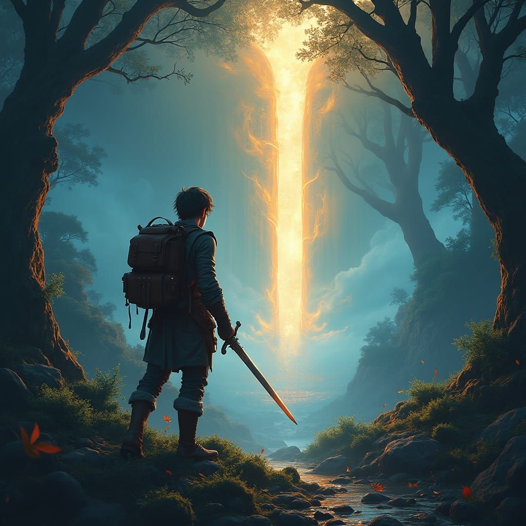 Mystical Forest Portal: Adventurer in Atmospheric Style