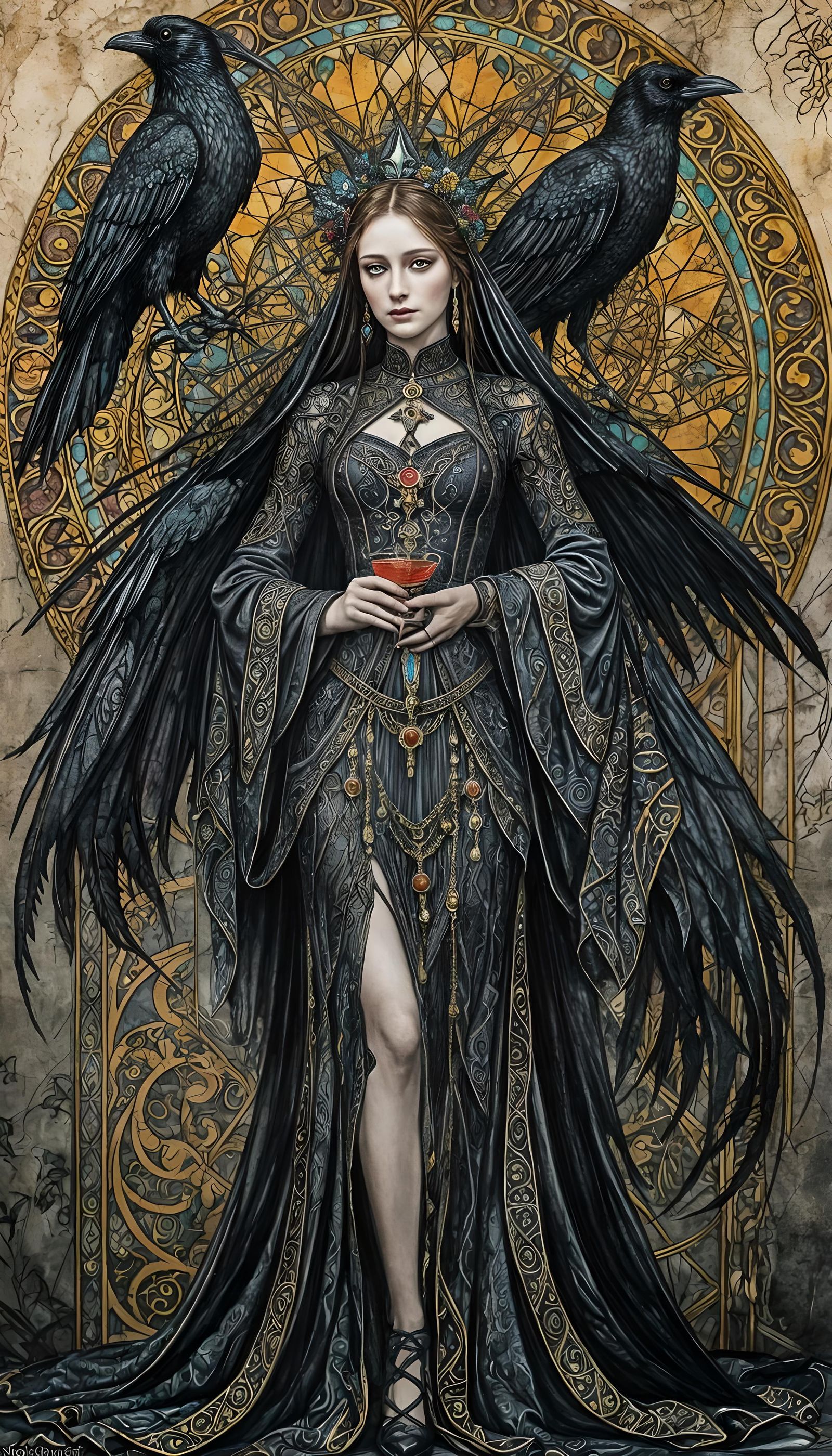Dark Magic Sorceress in Cloisonné Style