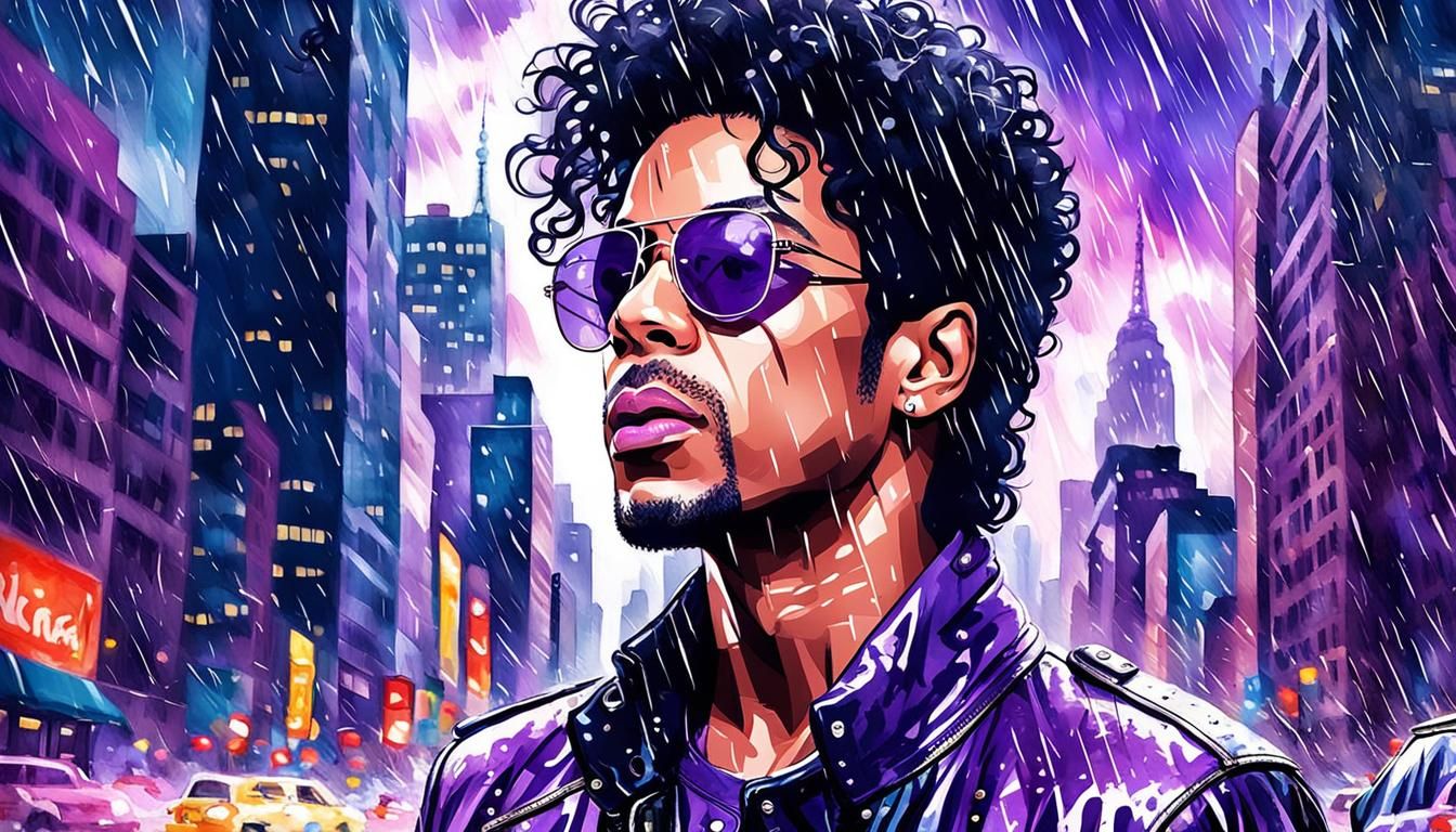 Prince in Purple: A Pop Art Portrait in the Rain