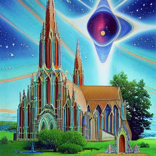Cosmic Chapel: Surreal Church on Distant Planet