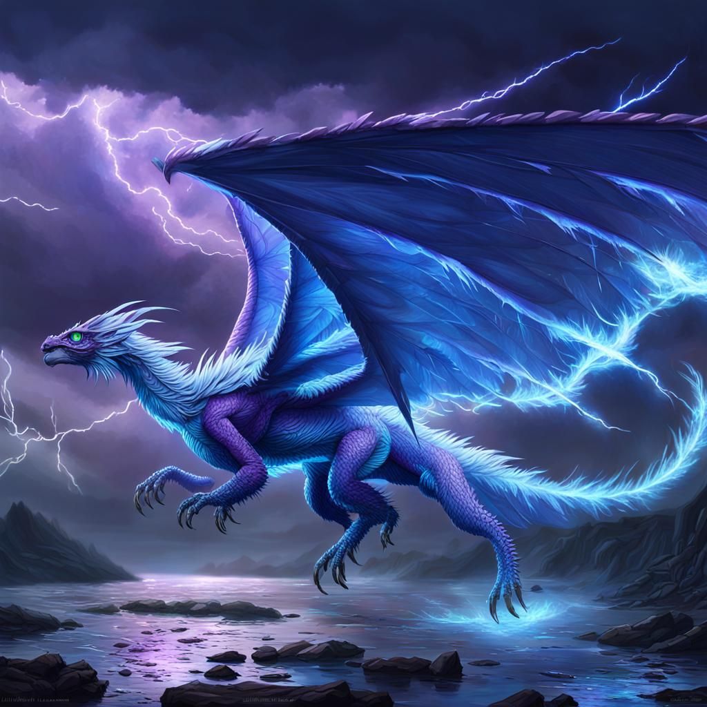 Cyclonia the Wind Dragon in a Thunderstorm