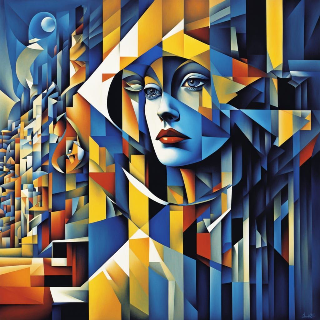 Surreal Woman in Glitched Cityscape with AR Vision