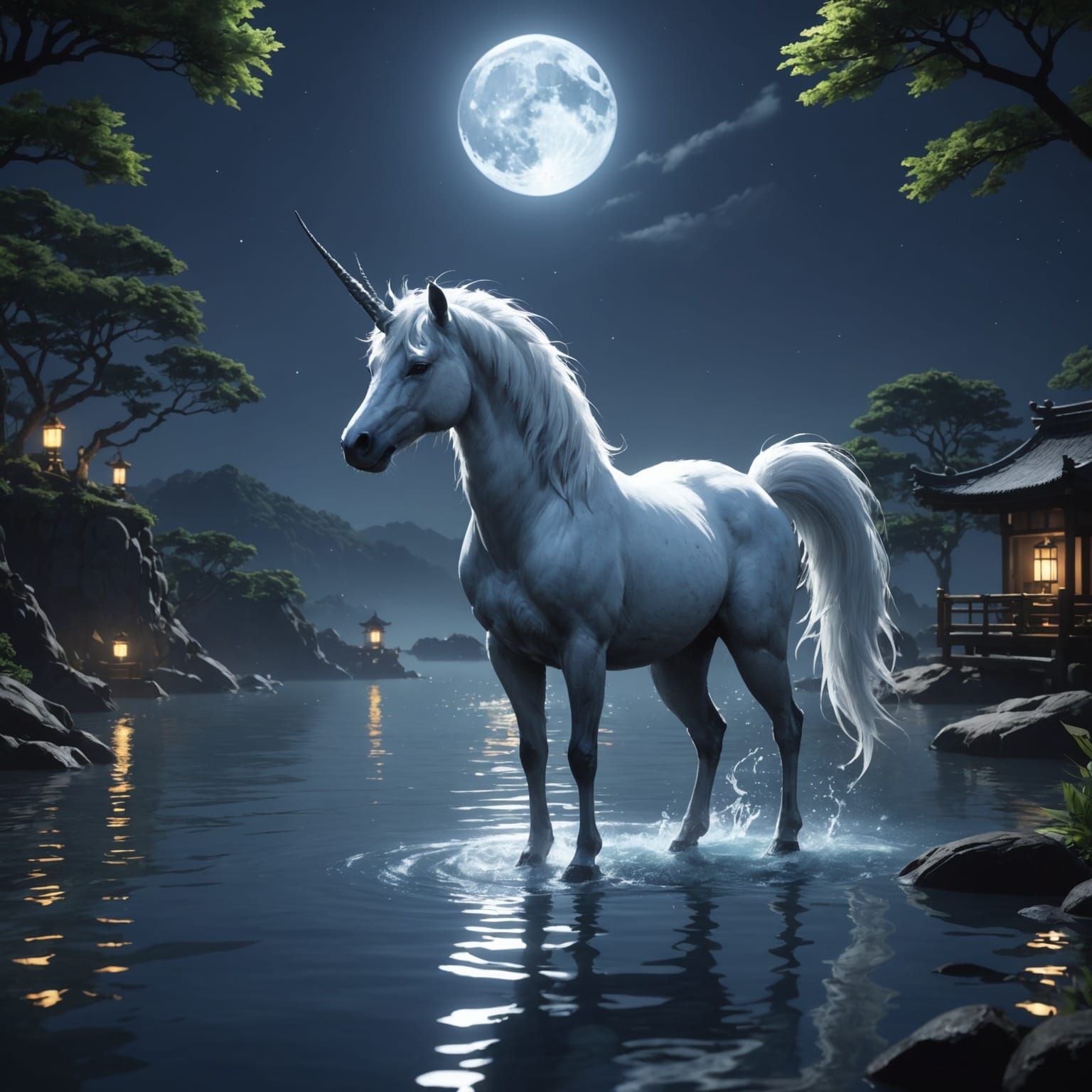 Kirin in Moonlight: Detailed 3D Anime Art